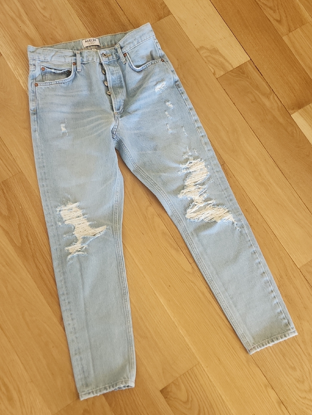 Agolde Distressed High Rise Button Fly Jeans